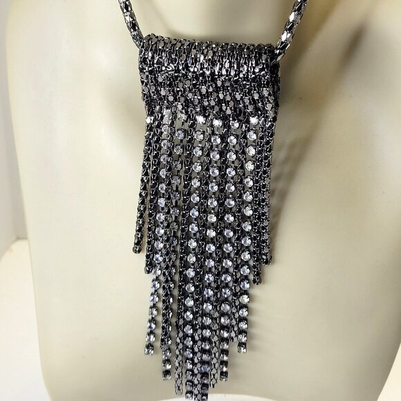 Gunmetal Tone Long Necklace with Crystal tassels - Picture 1 of 16